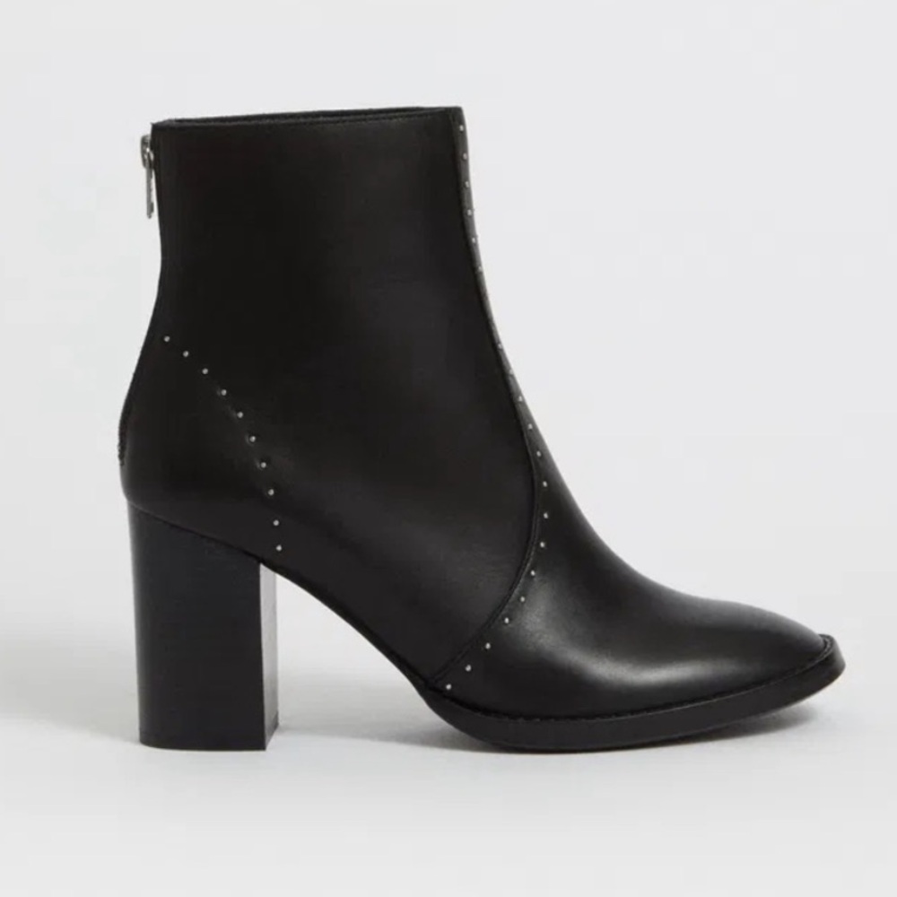All Saints Black Leather Studded Block Heel Ankle Boots